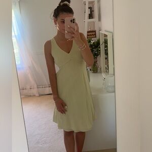 Vintage linen Ann Taylor pale yellow midi dress.